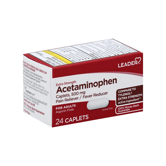 Leader Acetaminophen 500mg Tablets – 24 Count